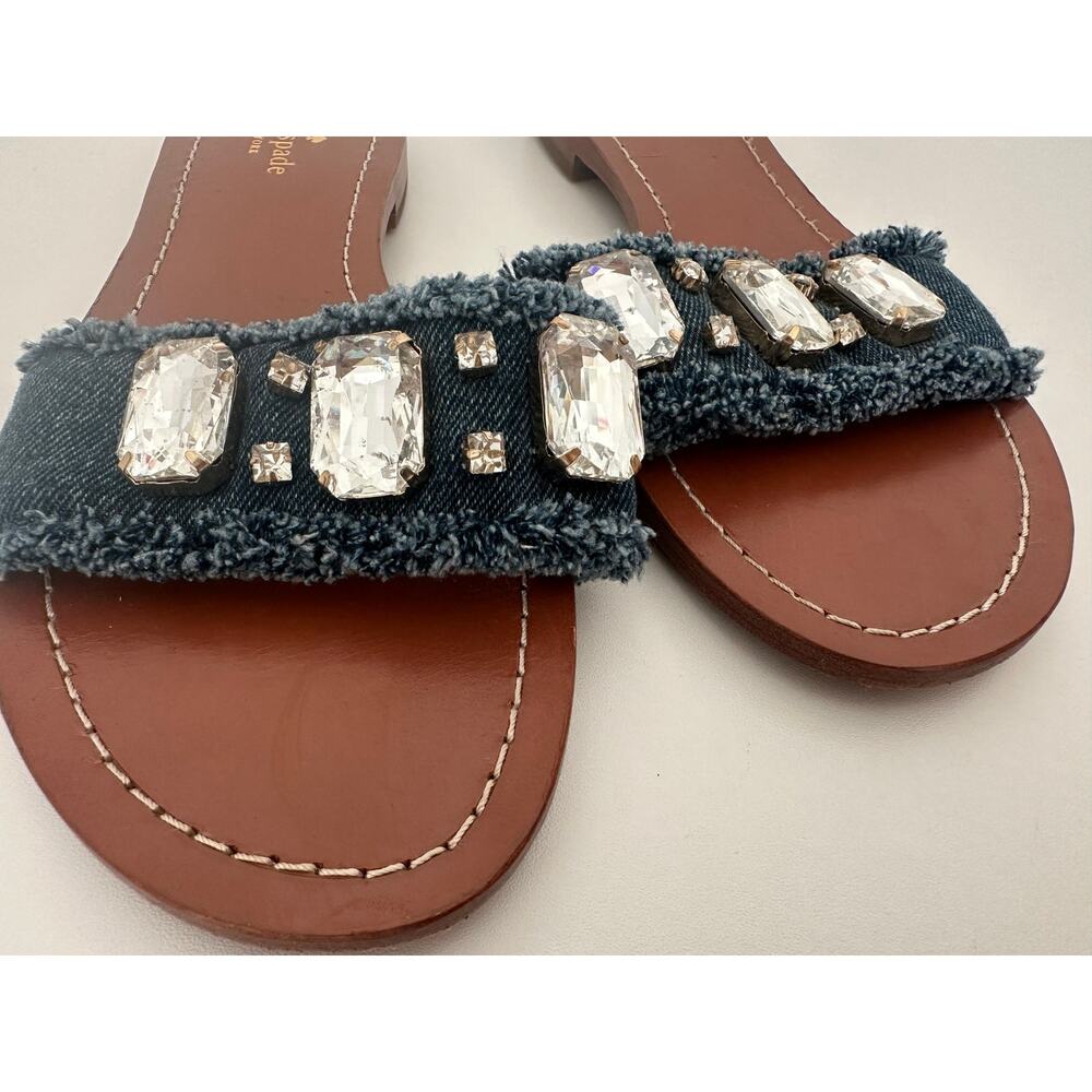 Kate Spade New York Chance Denim Crystal Embellished Slide Sandals - Size 10 - Picture 2 of 10